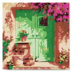 Mini Paint by numbers Green Door - already stretched on a wooden frame