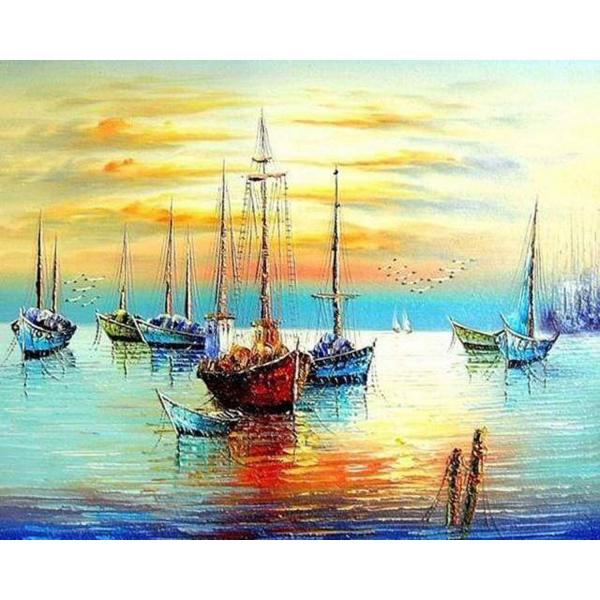 Peinture au numéro : Voiliers au port  - toile tendue sur châssis - FiguredArt-PN078-Y