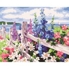 Paint by numbers Flowers and seaside background - without frame