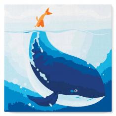Mini Paint by numbers Blue Whale - already stretched on a wooden frame