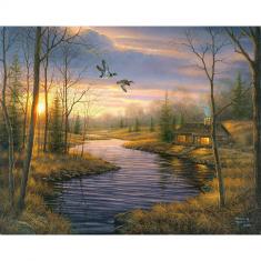 Pintura por números:Casa de campo al atardecer - Bastidor montado