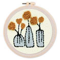 Punch Needle Kit - Flowers in Vases - with circular frame