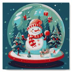 Mini peinture au numéro : Bonhomme de Neige dans sa Boule  - toile tendue sur chassis