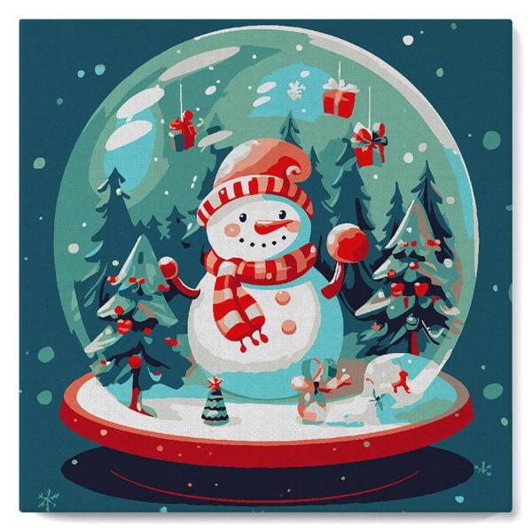 Mini peinture au numéro : Bonhomme de Neige dans sa Boule  - toile tendue sur chassis - FiguredArt-SFA206-Y