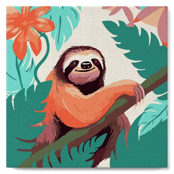 Mini peinture au numéro : Paresseux Tropical  - toile tendue sur chassis - FiguredArt-SFA107-Y