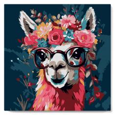 Mini peinture au numéro : Lama Fantaisie et Fleurs  - toile tendue sur chassis