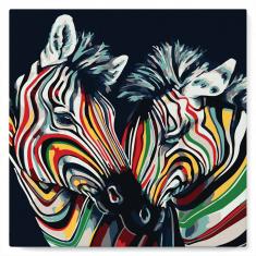 Mini Paint by numbers Couple of Colorful Zebras - already stretched on a wooden frame