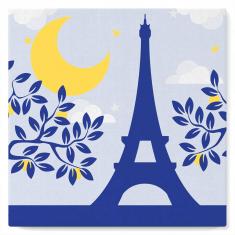 Mini Paint by numbers Blue Paris and the moon - already stretched on a wooden frame