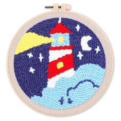 Punch Needle Kit - Lighthouse and Starry Night - with circular frame