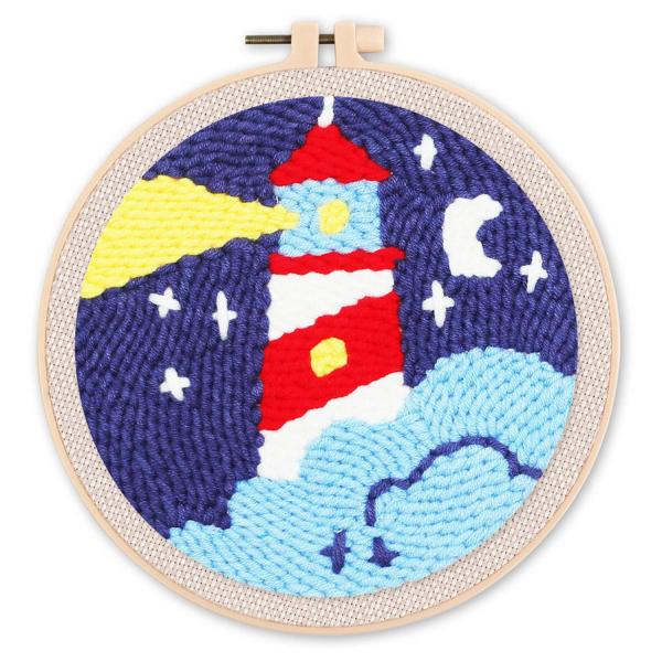 Punch Needle : Phare et Nuit Etoilée  - avec cadre - FiguredArt-DX034