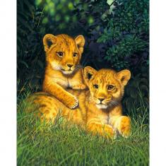 Paint by numbers Lion cubs relaxing - without frame