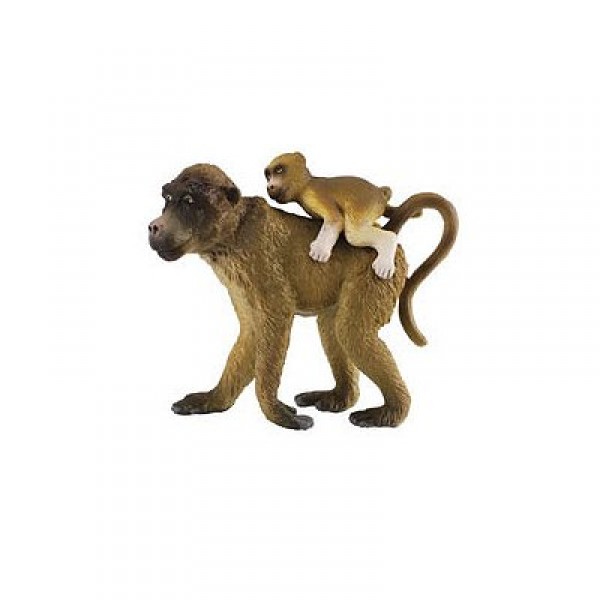 Figurine Singe : Babouin femelle et son bébé  - Collecta-COL88203