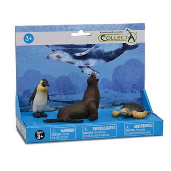 Set 3 Figurines animaux marins : pingouin, phoque et tortue - Collecta-COL89278