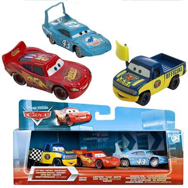 Voitures - Coffret 3 voitures - Cars : Flash McQueen, le King endommagé et Dexter Hoover - Mattel-R2198-1