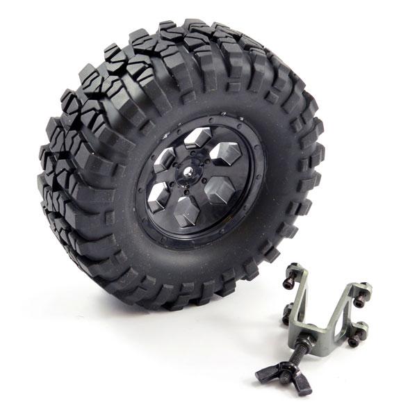 FTX OUTBACK SPARE TYRE MOUNT & TYRE/6 HEX WHEEL BLACK - FTX8249B
