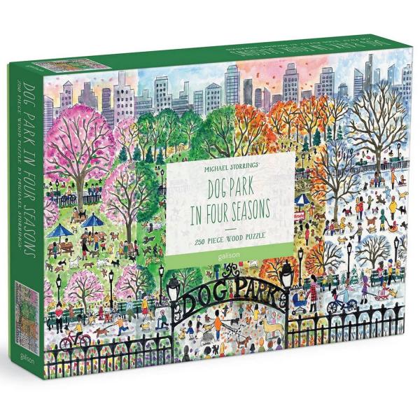 Puzzle de madera de 250 piezas: Las 4 estaciones del parque para perros, Michael Storrings - Galison-73105
