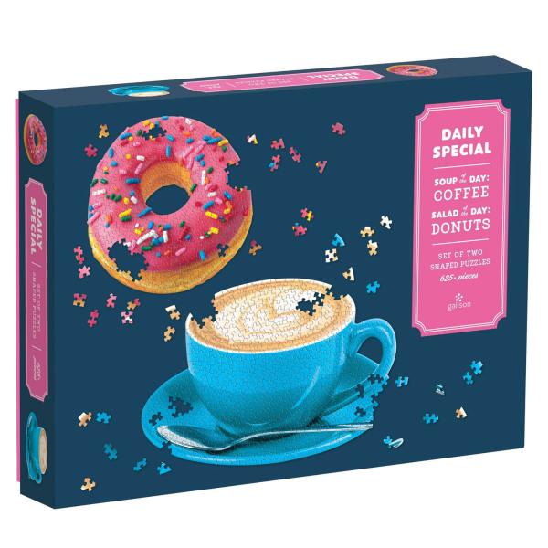 Set Of Two Shaped puzzles : Coffee and Donuts - Galison-36011