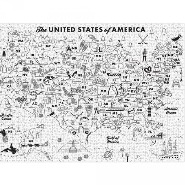 1000 Piece Puzzle : Color-In : Maptote USA    - Galison-37318