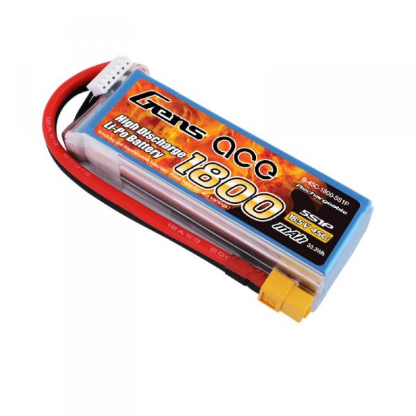 Batterie Lipo Gens Ace 1800mAh 18.5V 45C 5S1P XT60 - B-45C-1800-5S1P