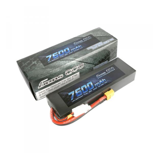 Batterie Lipo Gens Ace 2S 7.4v 7600mah 50C Black XT60 - B-50C-7600-2S2P-TRX-XT60-P