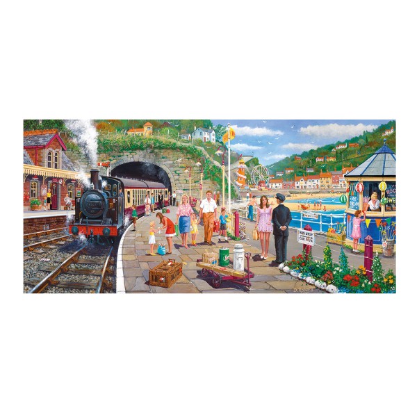 636 pieces Panoramic Jigsaw Puzzle: Derek Roberts: Seaside Station - Gibsons-G4031