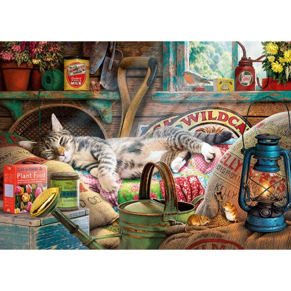 1000 pieces puzzle: A nap in the garden shed, Steve Read - Gibsons-G6248