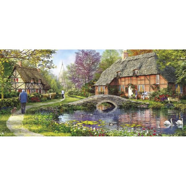 Puzzle 636 pièces panoramique : Cottage au bord du ruisseau - Gibsons-G4050