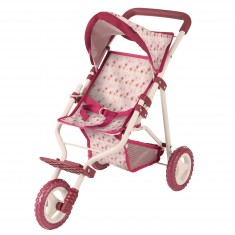 Burgundy 3-wheel stroller with flower patterns