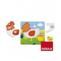 Puzzle en bois 4 pièces : la Poule et son petit poussin