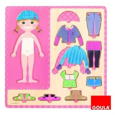 10 wooden pieces puzzle: Little girl getting dressed