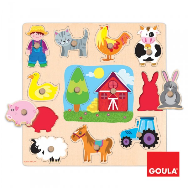 12-teiliger Holzeinsatz: Bauernhof-Silhouetten-Puzzle - Diset-Goula-53025