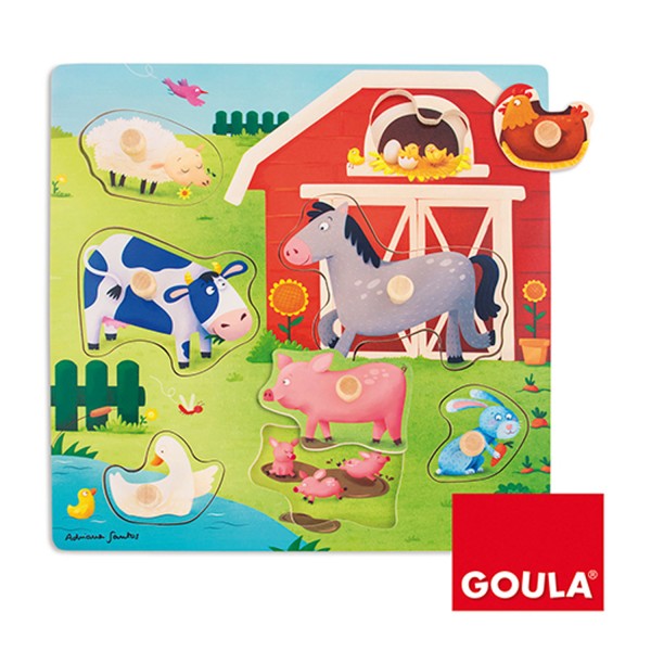 7-piece wooden insert: Moms, babies, farm animals - Diset-Goula-53040