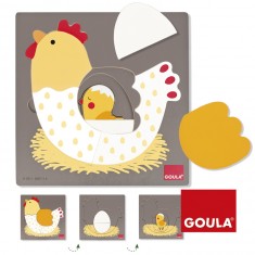 7-pieces wooden recessing: 3-level hen jigsaw puzzle