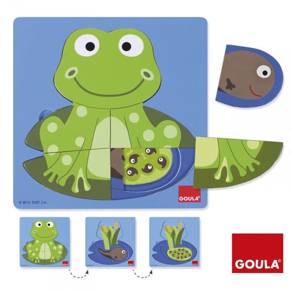 Inserto de madera de 8 piezas: Puzzle de ranas de 3 niveles - Diset-Goula-53122