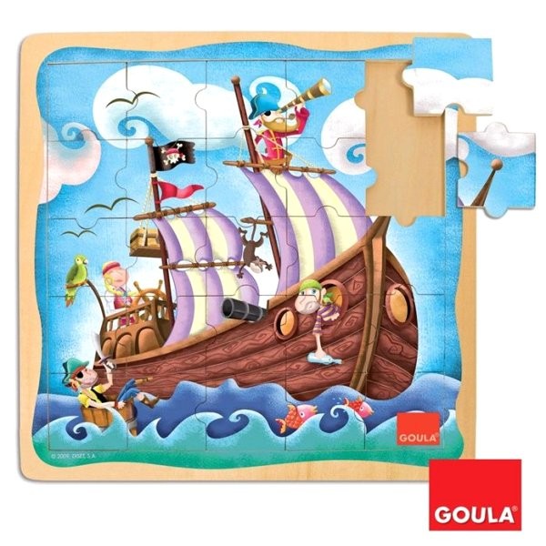 Puzzle 25 pièces en bois : Puzzle bateau de pirate - Diset-Goula-53099