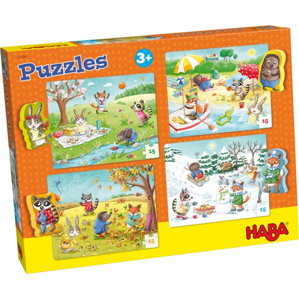 Puzzles 15 pièces : 4 puzzles : Les saisons - Haba-301888