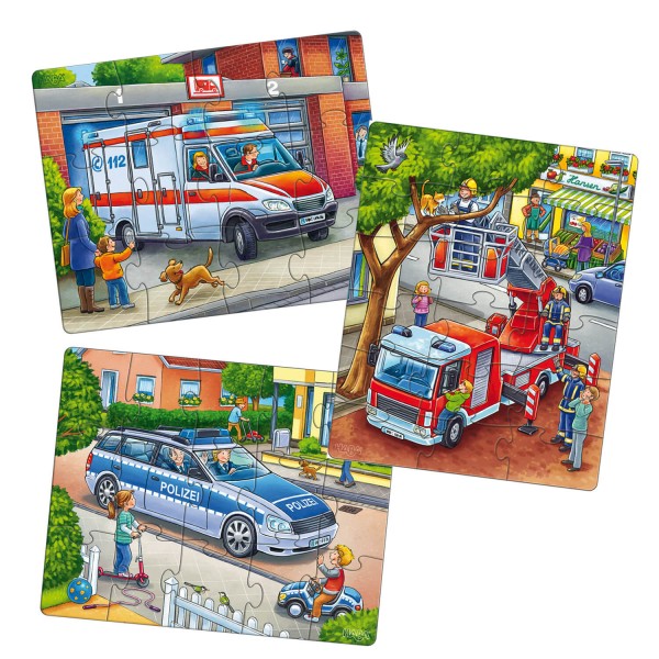 12 to 18 pieces puzzles: 3 rescue vehicle puzzles - Haba-302759