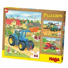 Puzzle de 3 x 24 piezas: Tractor & Cie