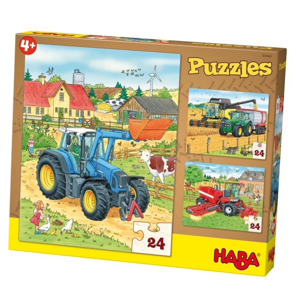 Puzzle 3 x 24 pièces : Tracteur & Cie - Haba-300444