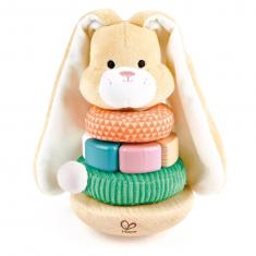 Rabbit with stacking rings in wood and fabric