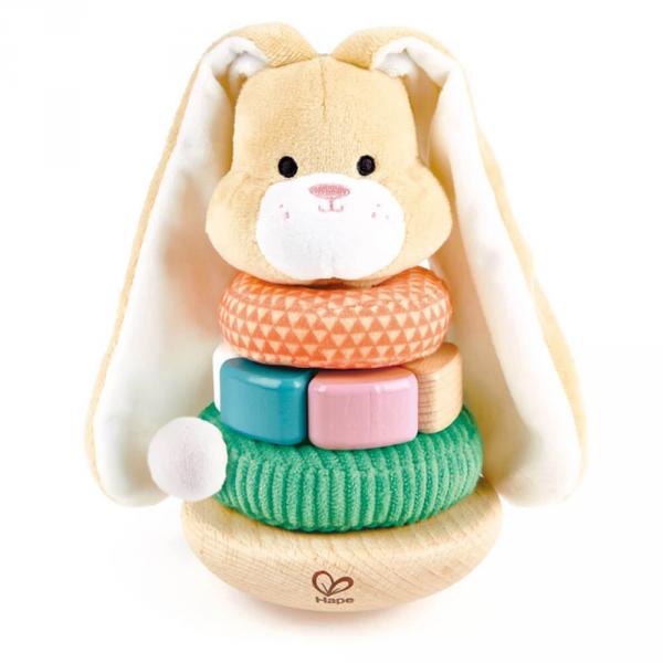 Rabbit with stacking rings in wood and fabric - Hape-E0107