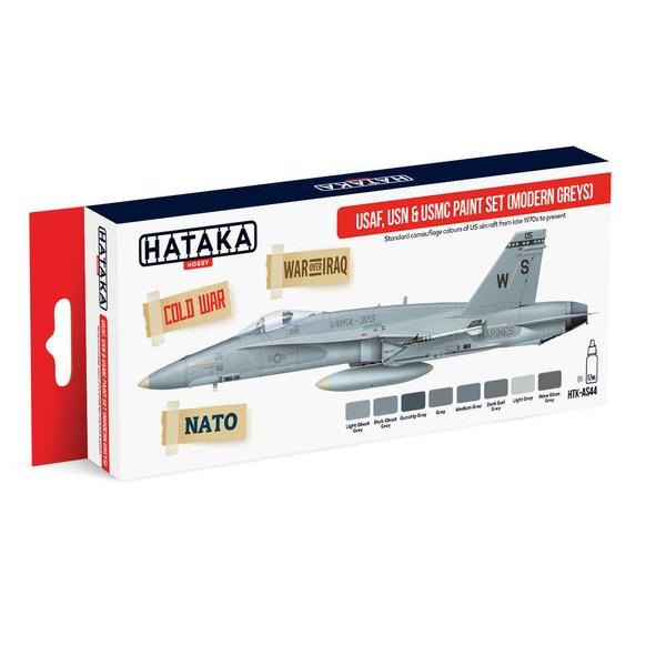 Red Line Set (8 pcs) USAF, USN & USMC paint set (modern greys) - HATAKA - HTK-AS44
