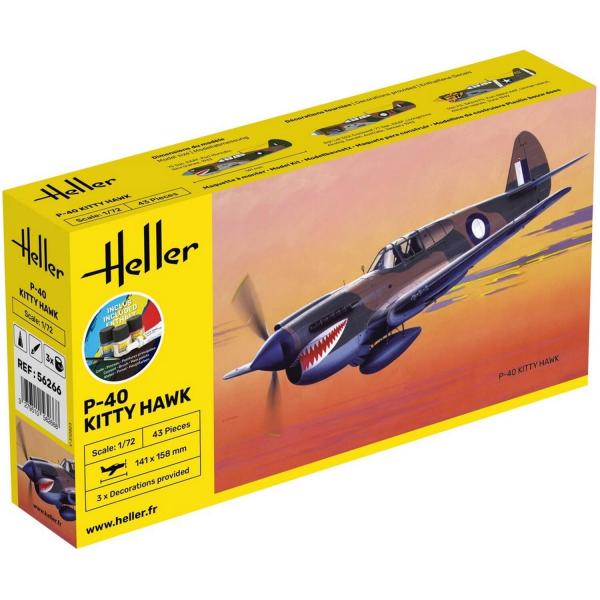 Maquette Avion : STARTER KIT - P-40 Kitty Hawk - Heller-56266