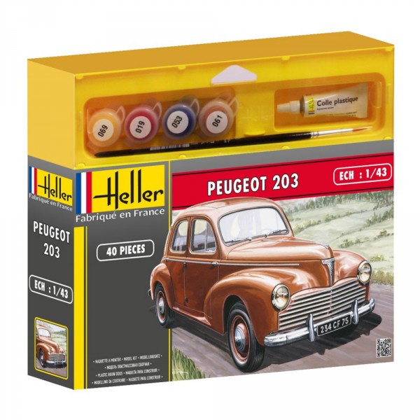 Kit avec Maquette Voiture et peinture : Peugeot 203 - Heller-50160
