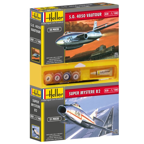 Lot de 2 maquettes : Avion S.O 4050 Vautour + Avion Super Mystère B2 - Heller-49102