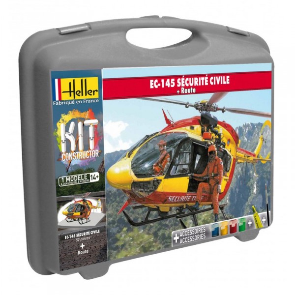 Maquette hélicoptère : Kit Constructor : Eurocopter EC 145 Sécurité Civile + Piste - Heller-60375