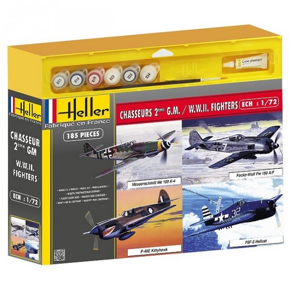 Maquettes avions Chasseurs de la Seconde Guerre Mondiale : 4 modèles - Heller-53002