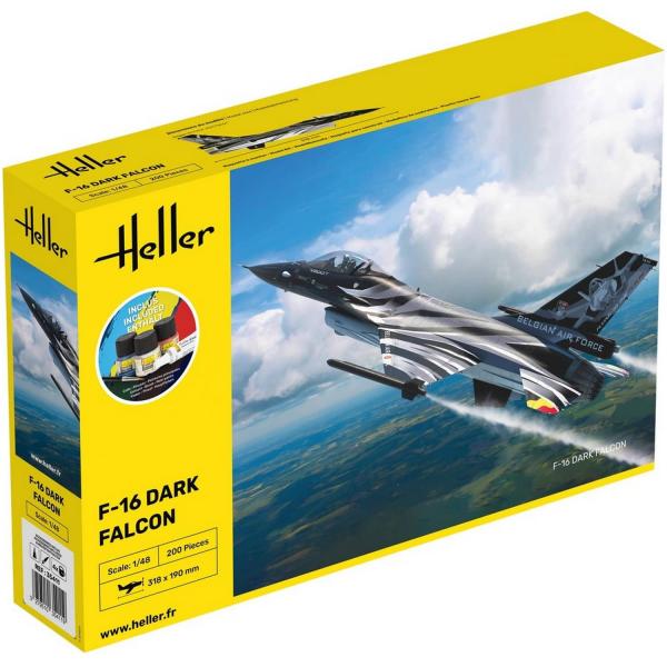 Maquette avion militaire : Starter Kit F-16 Dark Falcon - Heller-35411