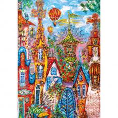 500-teiliges Puzzle: Charmantes Dorf mit blauen Toren