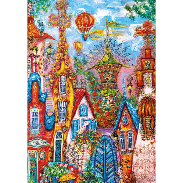 Puzzle 500 pièces : charmant village portails bleus - Heye-57825